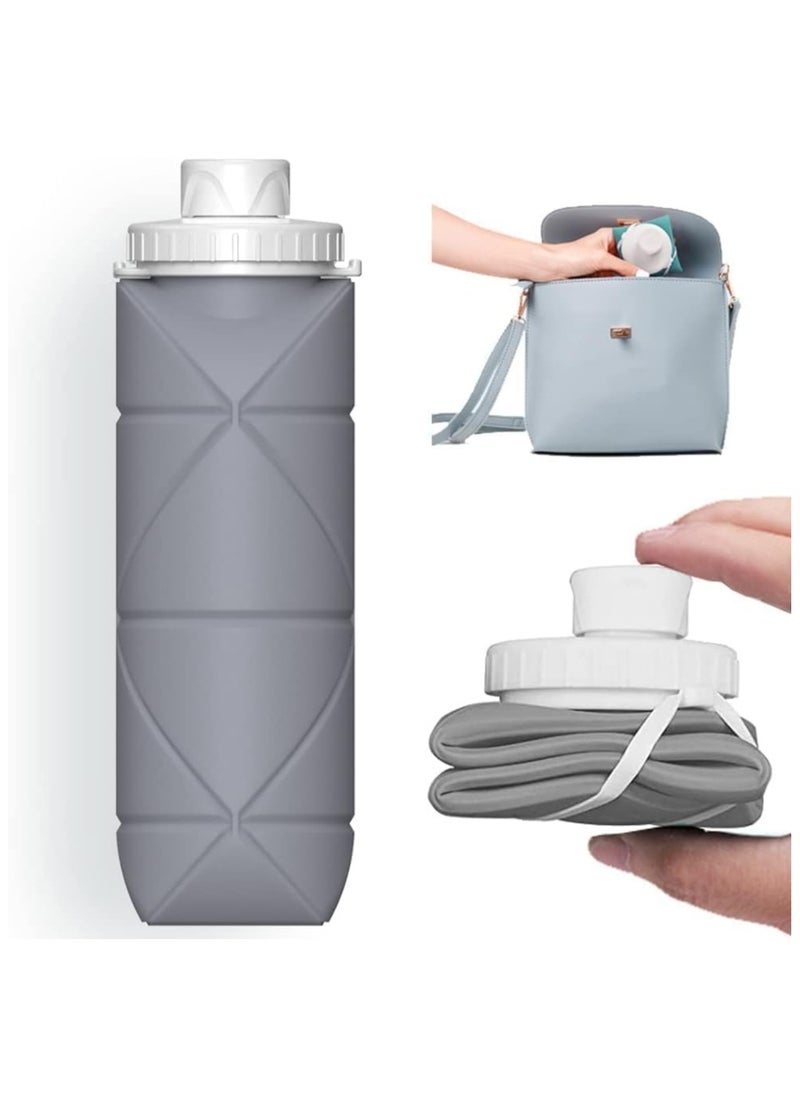 Collapsible water bottle, Silicone water bottle, Carabiner water bottle, Travel water bottle, Leakproof water bottle for home, gym, office, camping (Grey)