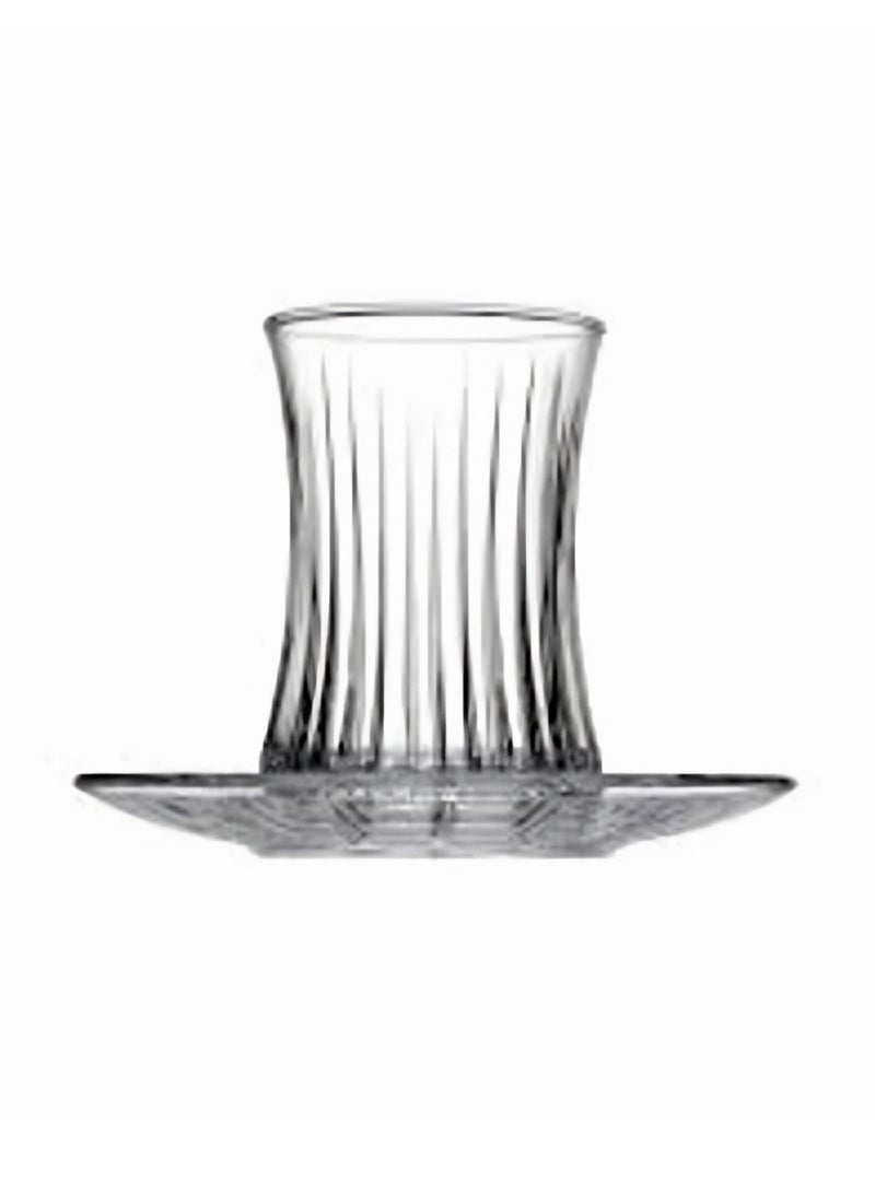 ELYSIA Tea Glass & Saucer Set – 170cc, 12-Piece Gift Box | Elegant Glass Tea Cups with Matching Saucers