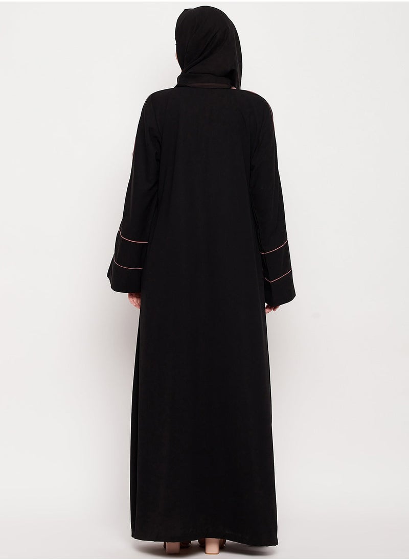 Elegant Black Abaya with Pink Piping