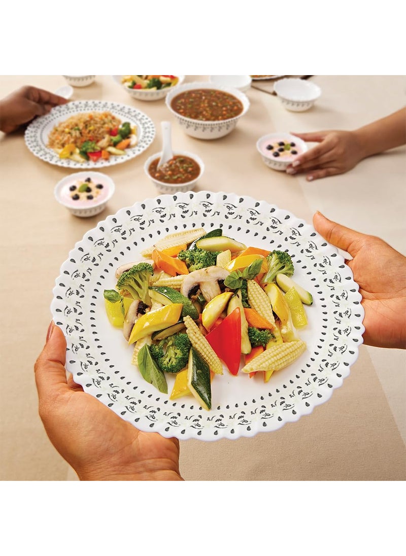 Larah by Borosil Ora Gold Fluted Series Opalware Dinner Set | 19 Pieces for Family of 6 | Microwave & Dishwasher Safe | Bone-Ash Free | Crockery Set for Dining & Gifting | Plates & Bowls | White