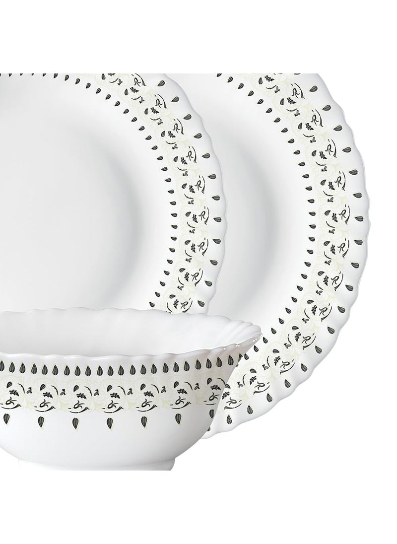 Larah by Borosil Ora Gold Fluted Series Opalware Dinner Set | 19 Pieces for Family of 6 | Microwave & Dishwasher Safe | Bone-Ash Free | Crockery Set for Dining & Gifting | Plates & Bowls | White