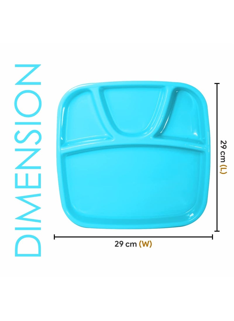Wonder Homeware Partition Plate Microwave Safe, Thali Mess Tray, Unbreakable Plate Set, Big Size, 3 Pcs Plate, Green Color (Cyan)