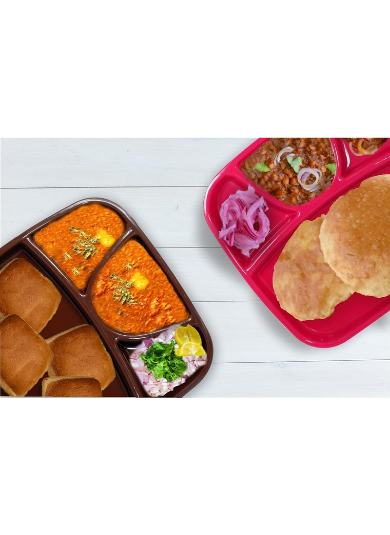 Wonder Homeware Partition Plate Microwave Safe, Thali Mess Tray, Unbreakable Plate Set, Big Size, 3 Pcs Plate, Green Color (Cyan)