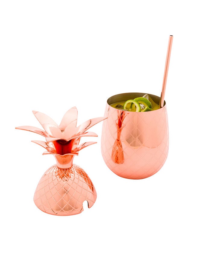 Restaurantware-16-OZ Pineapple Drink Tumbler: Perfect for Bars, Restaurants, and Catered Events - Copper Drink Cup with Silver Stainless Steel Interior Lining and Straw Slot - 1-CT