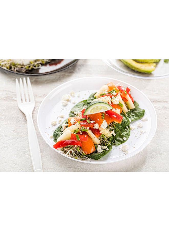 Restaurantware-7 x 7 Inch Party Plates, 100 Disposable Plastic Dessert Plates - Round, Heavy-Duty, White Plastic Salad Plates, Serve Sides Or Appetizers, For Weddings Or Catering