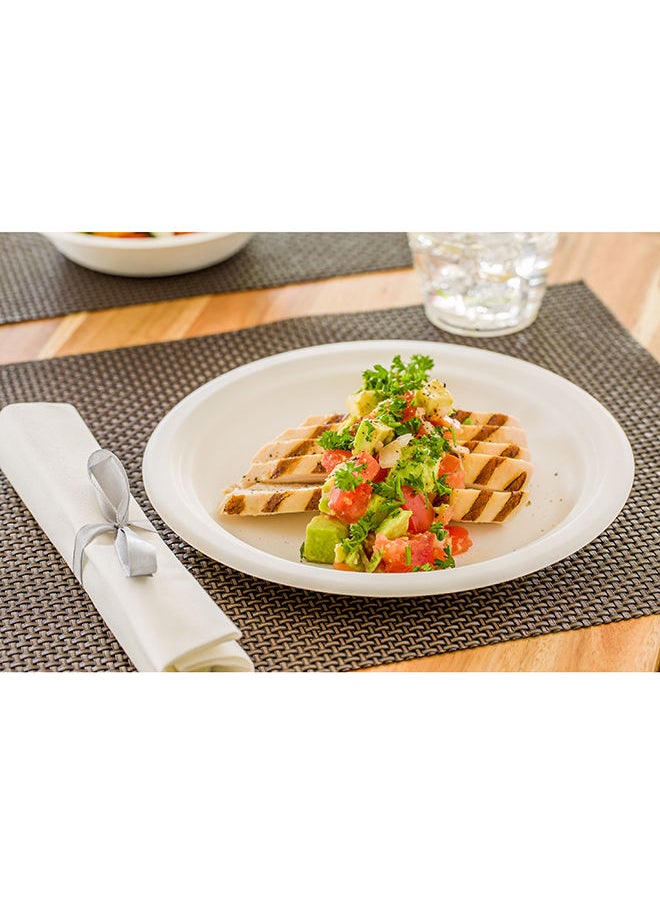 Restaurantware-Pulp Tek 8.7 Inch Eco-Friendly Plates, 100 Medium Disposable Dinner Plates - Made From Natural Sugarcane Fibers, Heavy-Duty, White Bagasse Premium Plates, Sturdy, Round