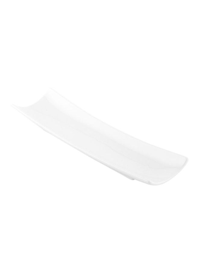 Restaurantware-Shinto 10.3 Inch x 2.8 Inch Rectangular Serving Plate, 1 Rectangle Porcelain Tray - Curved, Stain Resistant, White Porcelain Long Sushi Plate, Chip Resistant, For Sushi Or Appetizers