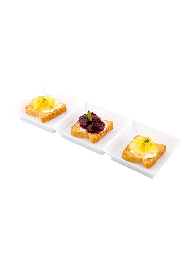 Restaurantware-7.5 x 2.5 Inch Sauce Trays, 100 Disposable Divided Serving Plates - Lids Sold Separately, Disposable, White Plastic 3 Compartment Serving Dishes, For Condiments, Appetizers, Or Snacks