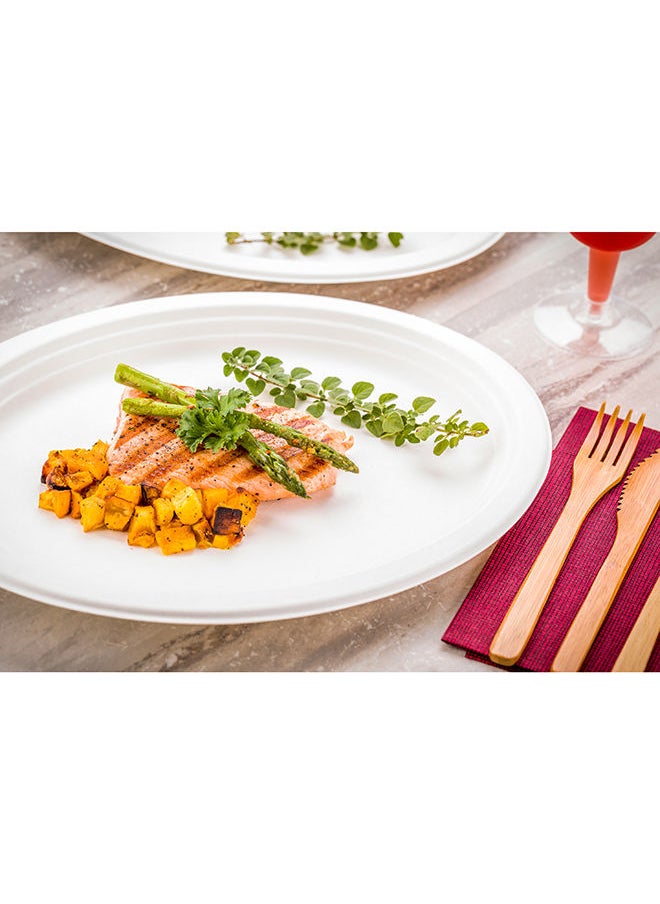 Restaurantware-Pulp Tek 12.5 x 10 Inch Eco-Friendly Plates, 100 Large Disposable Dinner Plates - Made From Natural Sugarcane Fibers, Heavy-Duty, White Bagasse Premium Plates, Sturdy, Oval