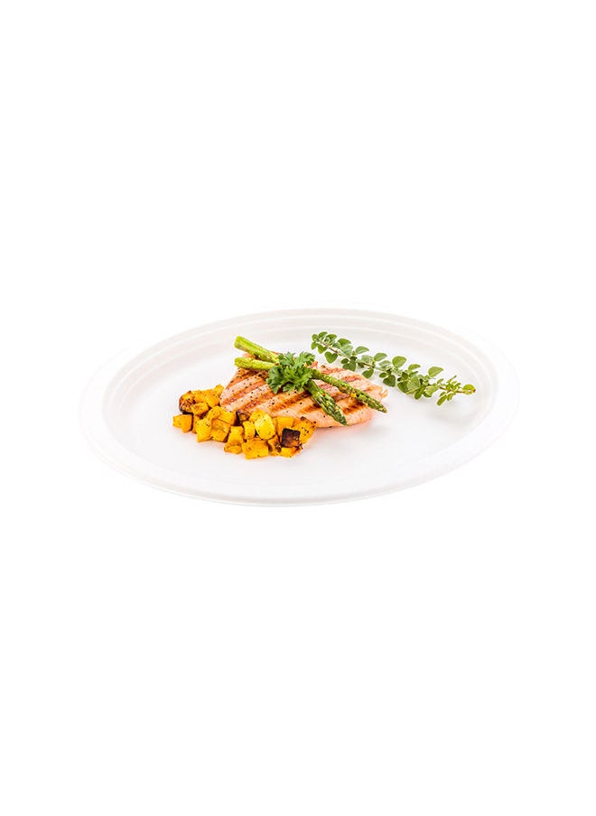Restaurantware-Pulp Tek 12.5 x 10 Inch Eco-Friendly Plates, 100 Large Disposable Dinner Plates - Made From Natural Sugarcane Fibers, Heavy-Duty, White Bagasse Premium Plates, Sturdy, Oval