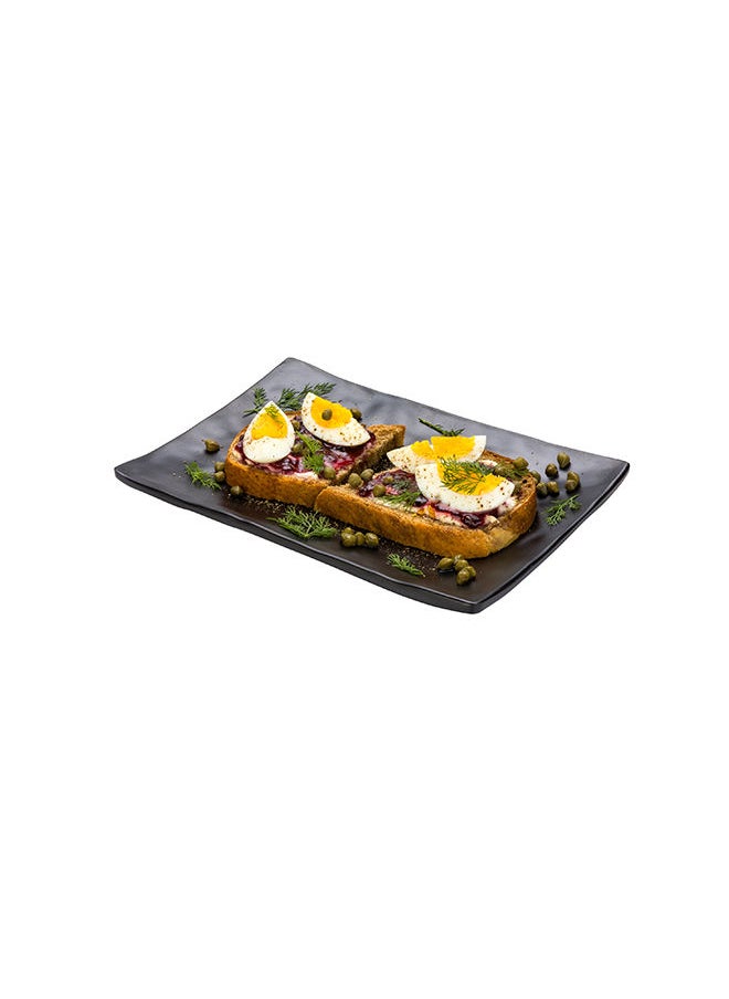 Restaurantware-Voga 9.8 x 6.8 Inch Rectangle Serving Plates, 4 Medium Sushi Platters - Faux Slate, Dishwashable, Black Melamine Japanese Style Plates, For Appetizers, Entrees, Or Desserts