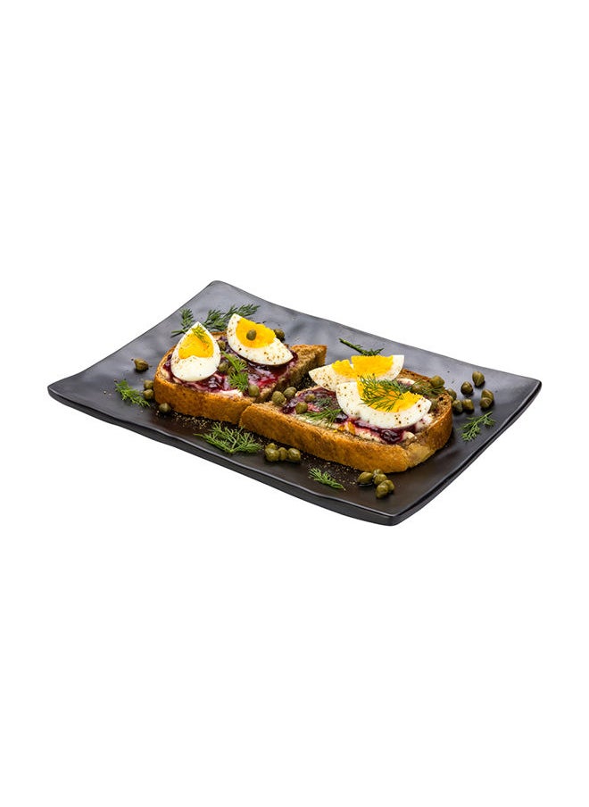 Restaurantware-Voga 9.8 x 6.8 Inch Rectangle Serving Plates, 4 Medium Sushi Platters - Faux Slate, Dishwashable, Black Melamine Japanese Style Plates, For Appetizers, Entrees, Or Desserts