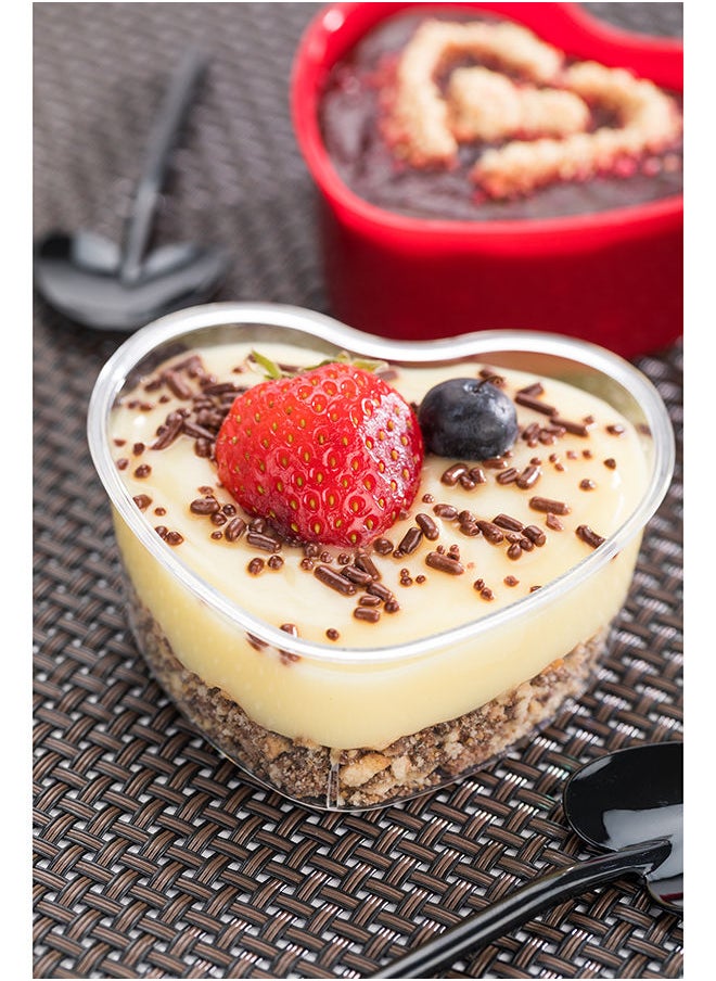 Restaurantware-4.7 Ounce Mini Containers, 100 Disposable Dessert Containers - Durable, Heart-Shaped Design, Clear Plastic Heart Cups, For Appetizers, Snacks, Or Desserts