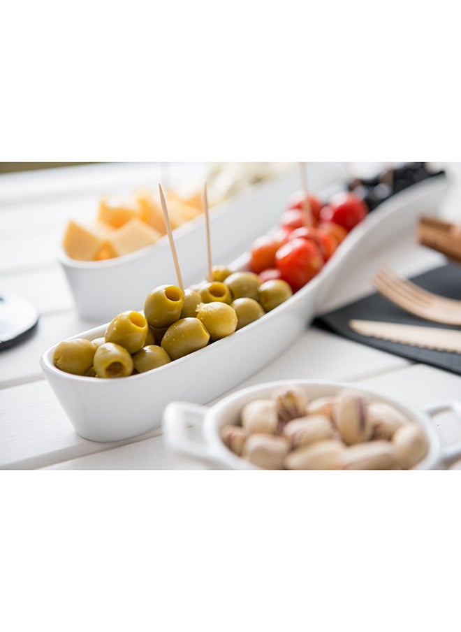 Restaurantware-Swerve 14 Ounce Olive Plate, 1 Curved Olive Tray - Small, Chip Resistant, White Porcelain Olive Canoe, Dishwasher Safe, For Snacks, Condiments, Or Appetizers