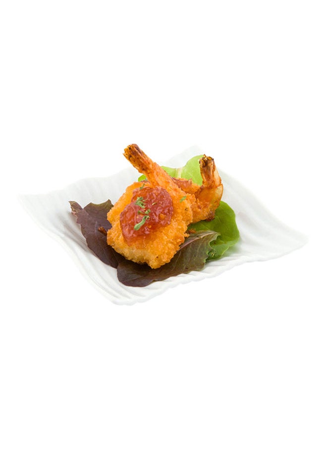 Restaurantware-3.9 Inch Small Porcelain Plates, 10 Rectangle Appetizer Plates - Wavy Design, Serve Snacks or Hors D'oeuvres, White Porcelain Dessert Plates, For Samples or Individual Portions