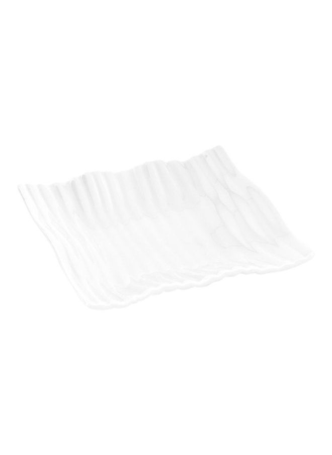 Restaurantware-3.9 Inch Small Porcelain Plates, 10 Rectangle Appetizer Plates - Wavy Design, Serve Snacks or Hors D'oeuvres, White Porcelain Dessert Plates, For Samples or Individual Portions
