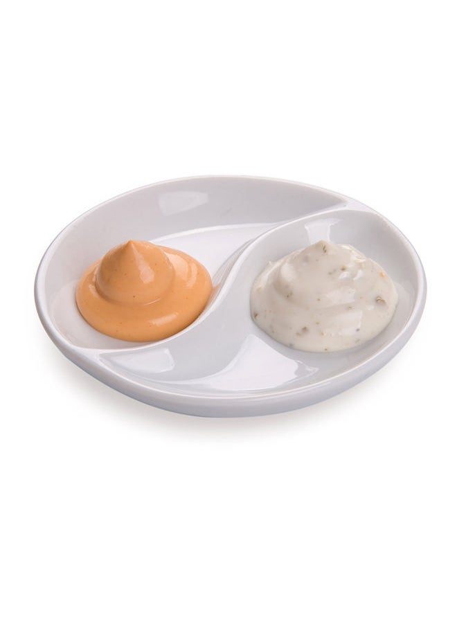 Restaurantware-3.5 Inch Sauce Plates, 10 Microwave-Safe White Sauce Dishes - 2 Compartments, Oven-Safe, White Porcelain Small White Dishes, Chip-Resistant, For Sauces