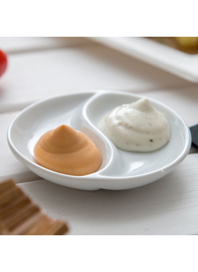 Restaurantware-3.5 Inch Sauce Plates, 10 Microwave-Safe White Sauce Dishes - 2 Compartments, Oven-Safe, White Porcelain Small White Dishes, Chip-Resistant, For Sauces