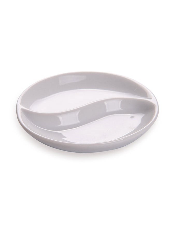 Restaurantware-3.5 Inch Sauce Plates, 10 Microwave-Safe White Sauce Dishes - 2 Compartments, Oven-Safe, White Porcelain Small White Dishes, Chip-Resistant, For Sauces