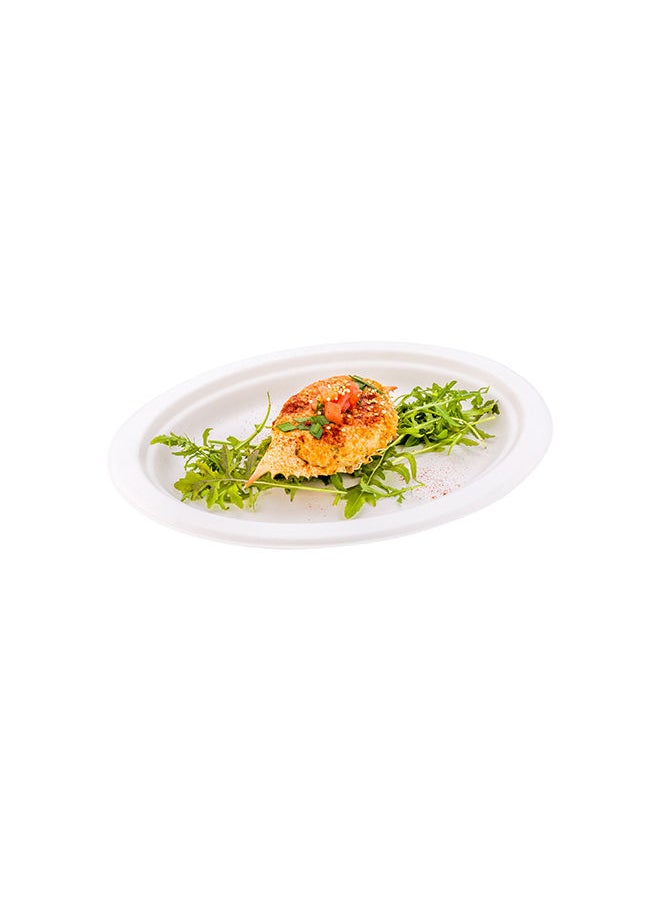 Restaurantware-Pulp Tek 10.4 x 7.8 Inch Eco-Friendly Plates, 100 Medium Disposable Dinner Plates - Made From Sugarcane Fibers, Heavy-Duty, White Bagasse Premium Plates, Sturdy, Oval