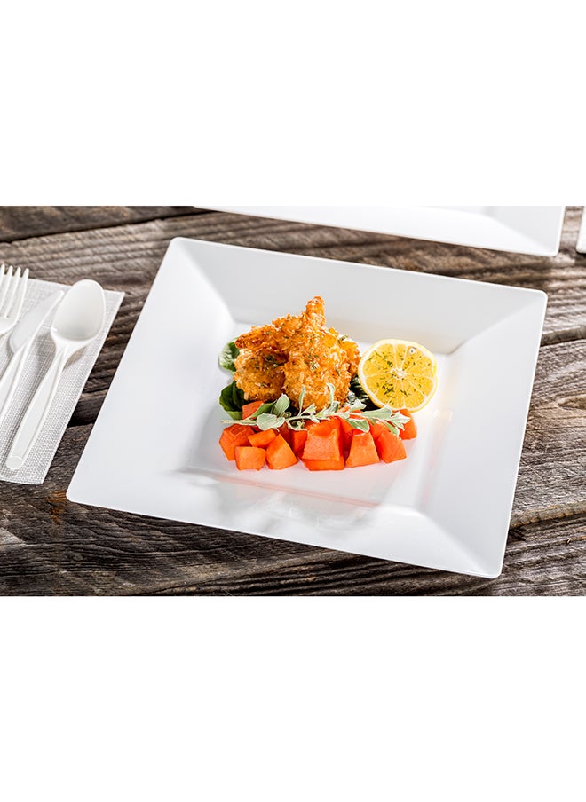 Restaurantware-10.8 x 10.8 x 0.5 Inch Party Plates, 100 Disposable Plastic Dessert Plates - Square, Heavy-Duty, White Plastic Salad Plates, Serve Sides Or Appetizers, For Weddings Or Catering