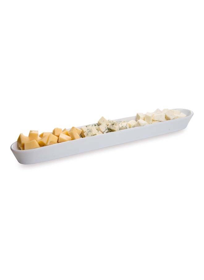 Restaurantware-Siluro 16.3 Inch Olive Tray, 1 Narrow Olive Plate - Microwave-Safe, Oven-Safe, White Porcelain Narrow Serving Tray, Chip-Resistant, For Olives Or Cheeses