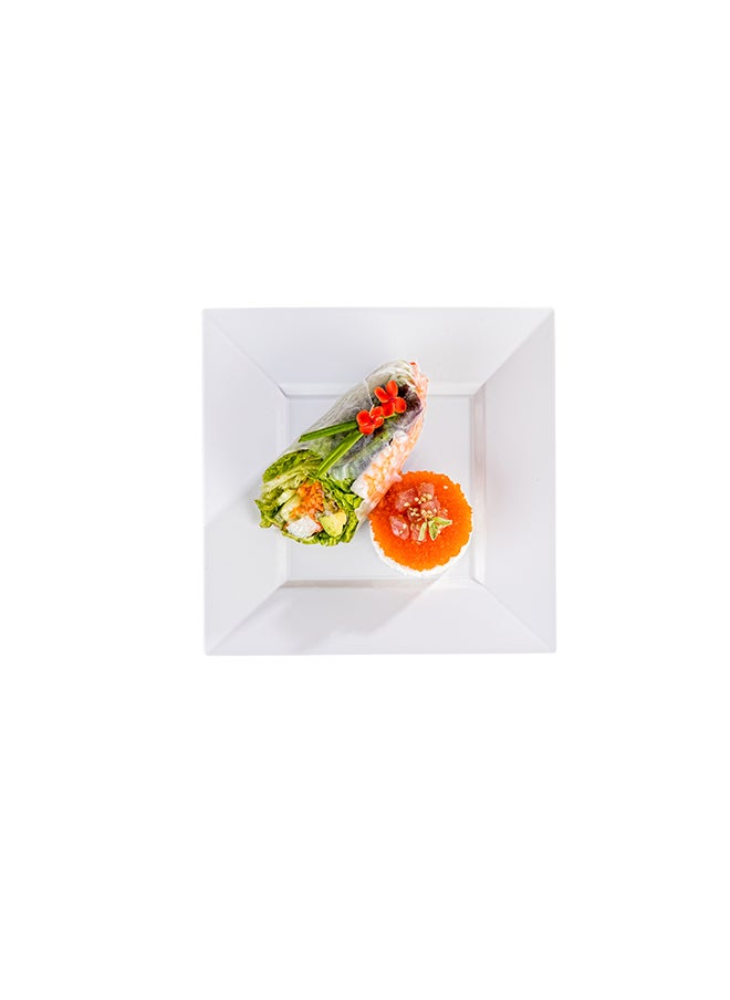 Restaurantware-8.2 x 8.2 x 0.5 Inch Party Plates, 100 Disposable Plastic Dessert Plates - Square, Heavy-Duty, White Plastic Salad Plates, Serve Sides Or Appetizers, For Weddings Or Catering