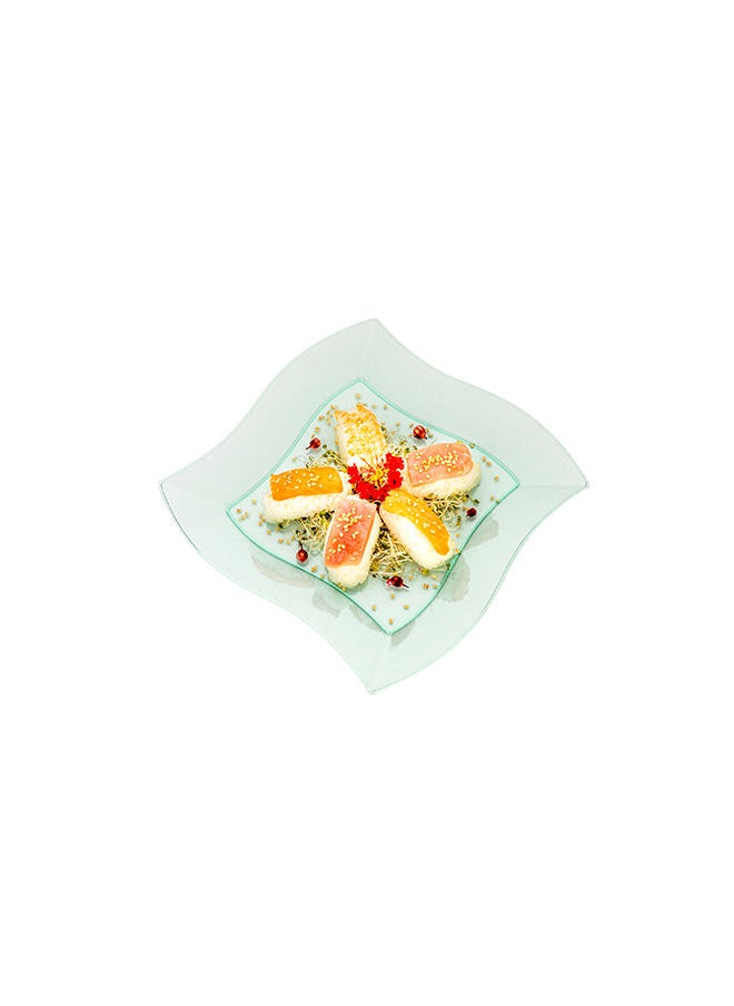 Restaurantware-9 Inch Salad Plates, 100 Large Wedding Plates - Square, Wavy Edges, Seagreen Plastic Disposable Dinner Plates, Holds Sauces And Dips, For Weddings, Birthdays, Or Special Events