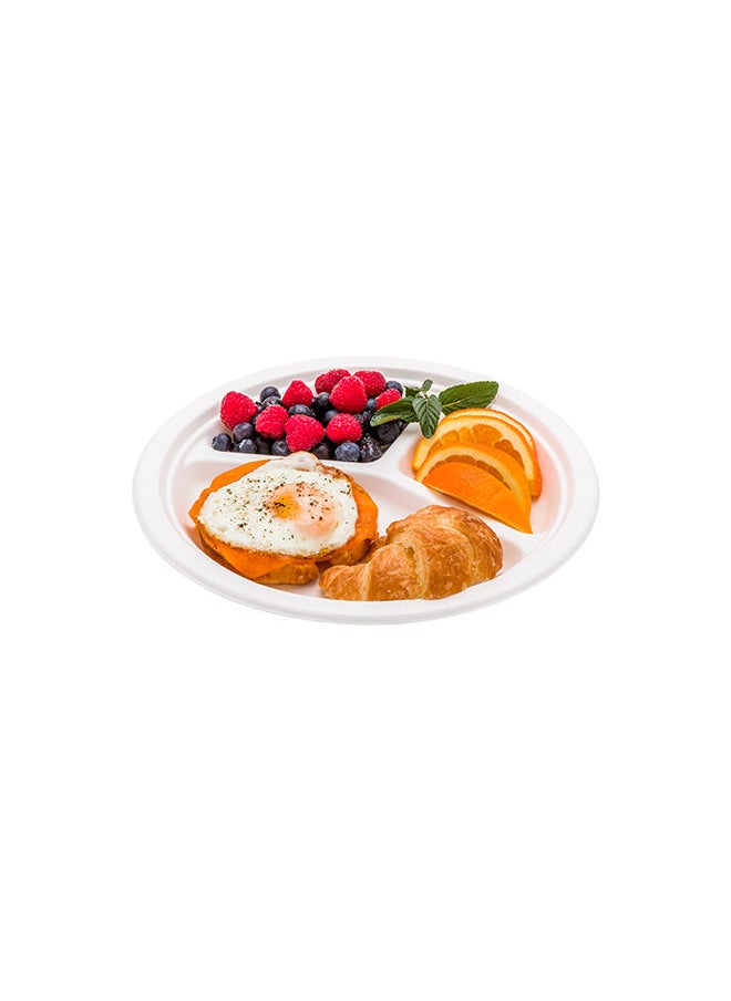 Restaurantware-Bagasse Three Compartment Plate, Round Compartment Plate, Party Plate - 10