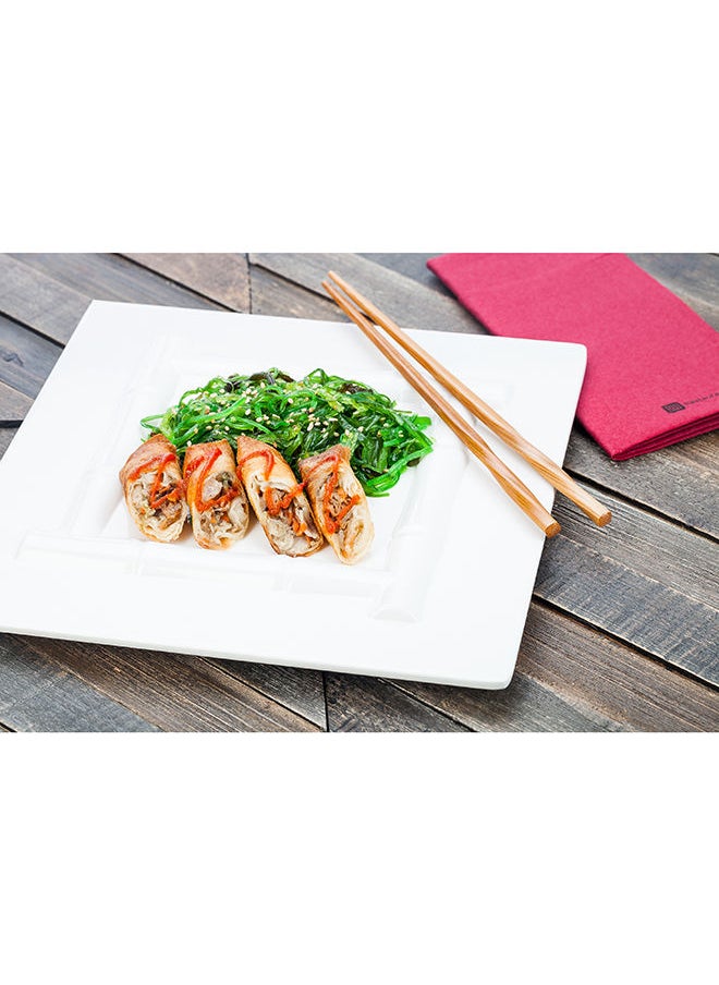 Voga 12 x 12 x 1 Inch Serving Plates, 10 Square Pasta Plates - Bamboo Print, Top Rack Dishwashable, White Melamine Serving Platters, Serve Appetizers Or Desserts, For All Occasions