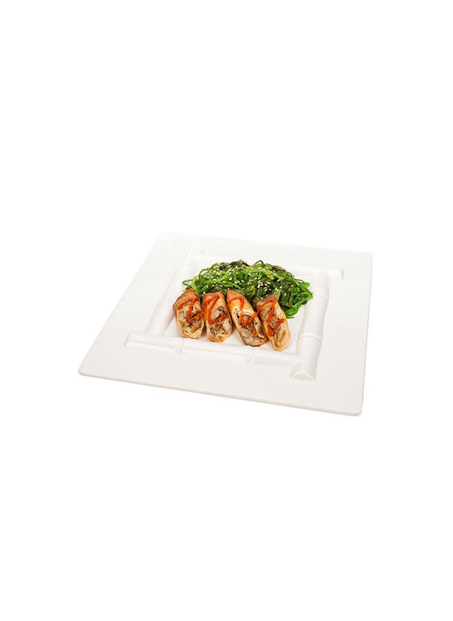 Voga 12 x 12 x 1 Inch Serving Plates, 10 Square Pasta Plates - Bamboo Print, Top Rack Dishwashable, White Melamine Serving Platters, Serve Appetizers Or Desserts, For All Occasions