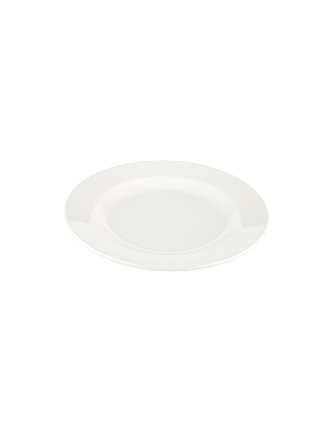 Restaurantware-Voga 8 x 8 Inch Serving Plates, 10 Round Dinner Plates - Wide Rim, Top Rack Dishwashable, White Melamine Serving Platters, Serve Hot Or Cold Food, For All Occasions