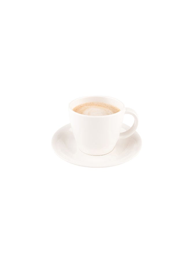 Restaurantware-Voga 10 Ounce Tea Cups With Saucers, 10 Premium Coffee Cups With Saucers - Top Rack Dishwashable, Serve Lattes, Mochas, Or Teas, White Melamine Cups With Saucers, For Homes or Cafes