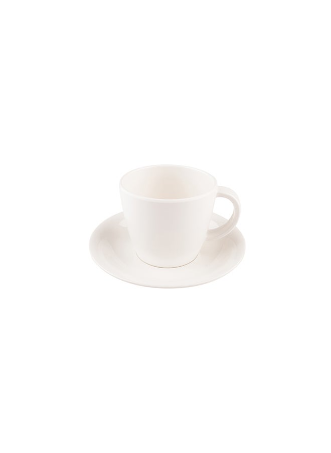 Restaurantware-Voga 10 Ounce Tea Cups With Saucers, 10 Premium Coffee Cups With Saucers - Top Rack Dishwashable, Serve Lattes, Mochas, Or Teas, White Melamine Cups With Saucers, For Homes or Cafes