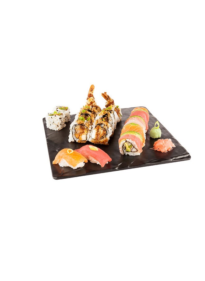 Voga 10 x 10 Inch Serving Plates, 4 Square Charcuterie Boards - Premium, Mimics The Look Of Slate, Black Melamine Serving Platters, Serve Appetizers Or Desserts, For All Occasions