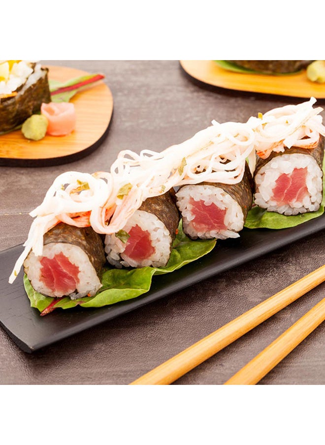 Restaurantware-7 Inch x 2.25 Inch Bamboo Serving Plates, 100 Black Platter Trays - Disposable, Rectangle, Black Bamboo Sushi Serving Trays, Curved, For Parties Or Catering