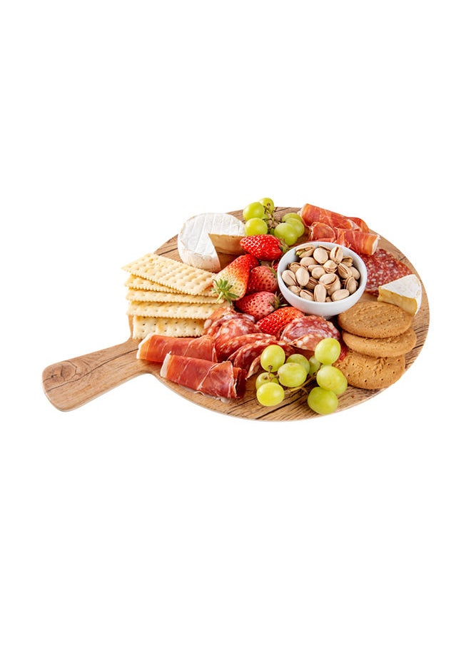 Restaurantware-16.5 Inch x 12.5 Inch Serving Board, 1 With Handle Cheese Platter Board - Round, Large, Countryside Brown Faux Wood Charcuterie Serving Tray, Break Resistant, For Appetizers And Spreads