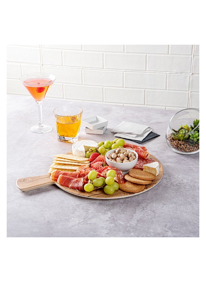 Restaurantware-16.5 Inch x 12.5 Inch Serving Board, 1 With Handle Cheese Platter Board - Round, Large, Countryside Brown Faux Wood Charcuterie Serving Tray, Break Resistant, For Appetizers And Spreads