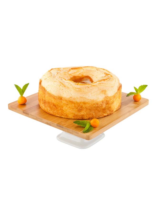 Restaurantware-Hamptons 9.8 x 9.8 x 4 Inch Food Stand, 1 Serving Stand Display - White Porcelain Base, Dishwashable, Bamboo Dessert Display Stand, Versatile, For Parties, Buffets, Or Catering