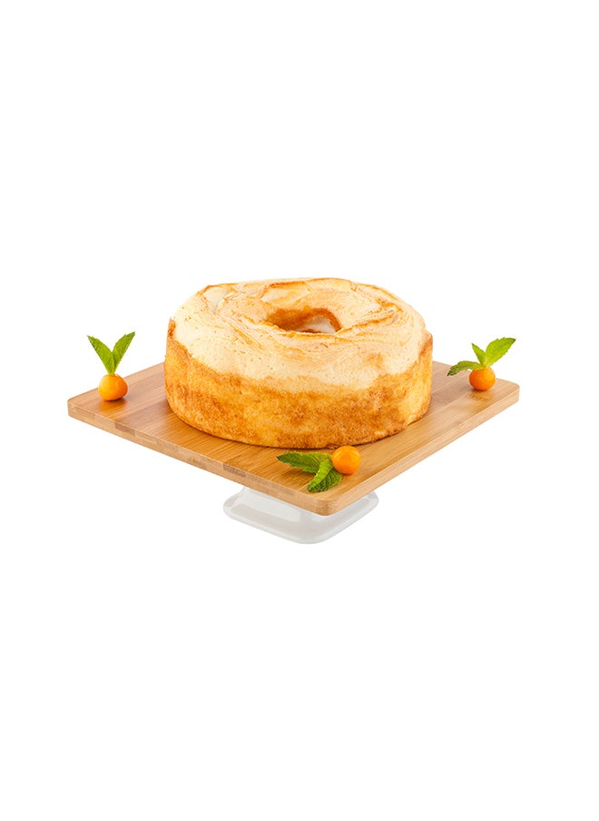 Restaurantware-Hamptons 9.8 x 9.8 x 4 Inch Food Stand, 1 Serving Stand Display - White Porcelain Base, Dishwashable, Bamboo Dessert Display Stand, Versatile, For Parties, Buffets, Or Catering