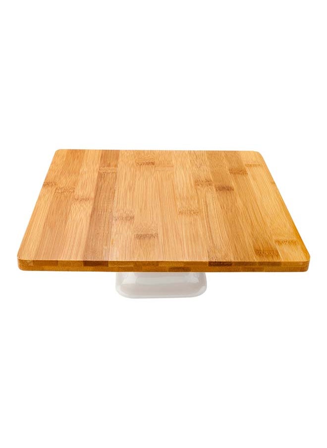 Restaurantware-Hamptons 9.8 x 9.8 x 4 Inch Food Stand, 1 Serving Stand Display - White Porcelain Base, Dishwashable, Bamboo Dessert Display Stand, Versatile, For Parties, Buffets, Or Catering