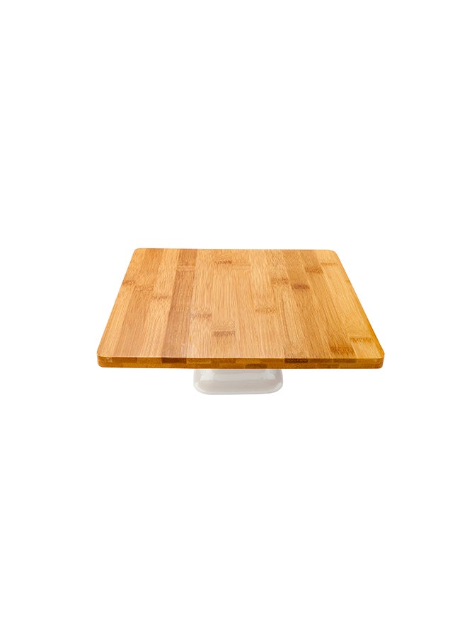 Restaurantware-Hamptons 9.8 x 9.8 x 4 Inch Food Stand, 1 Serving Stand Display - White Porcelain Base, Dishwashable, Bamboo Dessert Display Stand, Versatile, For Parties, Buffets, Or Catering