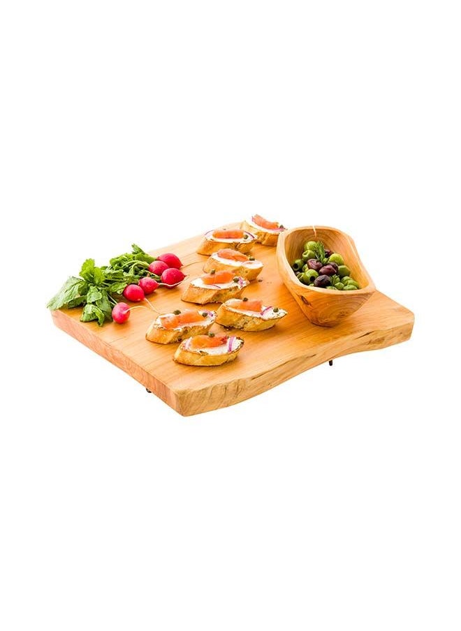 Restaurantware- 15 x 14 x 1.5 Inch Rustic Cake Stand, 1 Durable Footed Serving Tray - 3-Legged, Slab Design, Wood Rustic Food Display Stand, Shatterproof, For Hors d'oeuvres, Appetizers, And Snacks