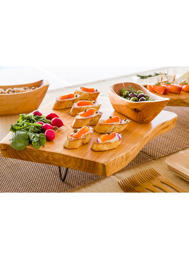 Restaurantware- 15 x 14 x 1.5 Inch Rustic Cake Stand, 1 Durable Footed Serving Tray - 3-Legged, Slab Design, Wood Rustic Food Display Stand, Shatterproof, For Hors d'oeuvres, Appetizers, And Snacks