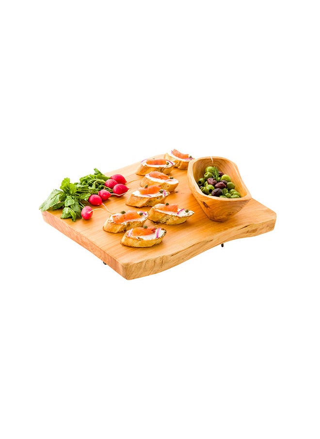 Restaurantware- 15 x 14 x 1.5 Inch Rustic Cake Stand, 1 Durable Footed Serving Tray - 3-Legged, Slab Design, Wood Rustic Food Display Stand, Shatterproof, For Hors d'oeuvres, Appetizers, And Snacks