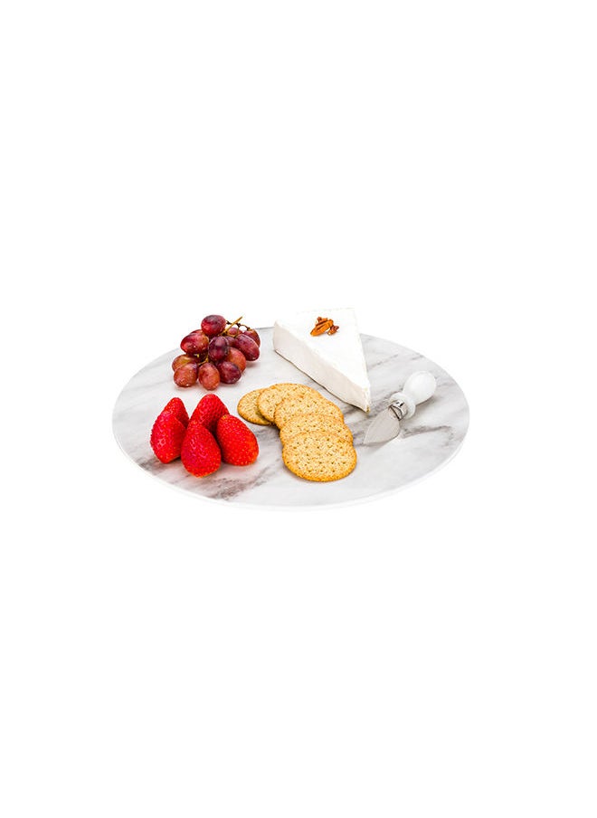 Restaurantware-Voga 13 Inch Serving Tray, 1 Round Outdoor Tray - Faux Marble, Dishwasher-Safe, White Melamine Platter Tray, For Meals, Appetizers, And Snacks, Shatterproof