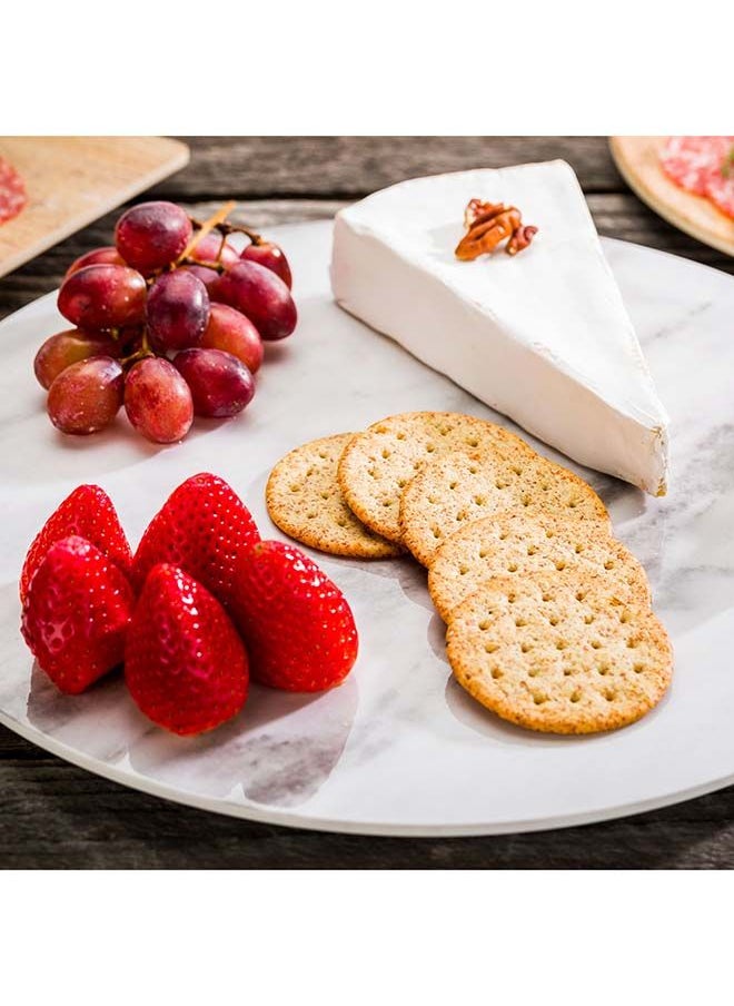 Restaurantware-Voga 13 Inch Serving Tray, 1 Round Outdoor Tray - Faux Marble, Dishwasher-Safe, White Melamine Platter Tray, For Meals, Appetizers, And Snacks, Shatterproof