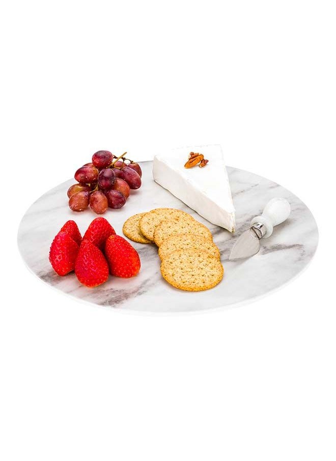 Restaurantware-Voga 13 Inch Serving Tray, 1 Round Outdoor Tray - Faux Marble, Dishwasher-Safe, White Melamine Platter Tray, For Meals, Appetizers, And Snacks, Shatterproof