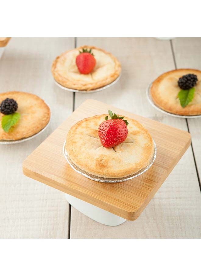 Restaurantware-Hamptons 5.4 x 5.4 x 2.6 Inch Food Stand, 1 Serving Stand Display - White Porcelain Base, Dishwashable, Bamboo Dessert Display Stand, Versatile, For Parties, Buffets, Or Catering