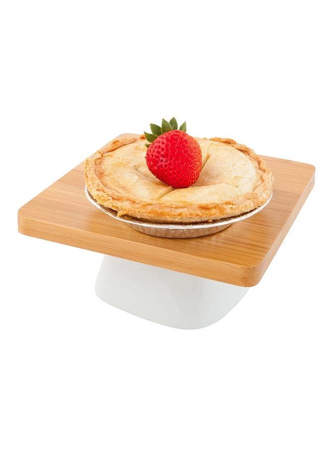 Restaurantware-Hamptons 5.4 x 5.4 x 2.6 Inch Food Stand, 1 Serving Stand Display - White Porcelain Base, Dishwashable, Bamboo Dessert Display Stand, Versatile, For Parties, Buffets, Or Catering